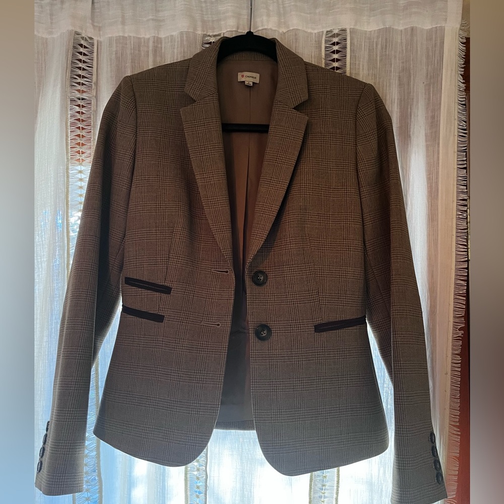 Cremieux Women's Blazer Jacket Plaid Long Sleeve Brown Size 2